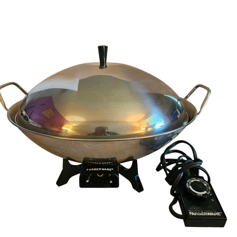 MCM 70s Farberware Electric Wok Model 303 Stainless Steel 1000W USA Working